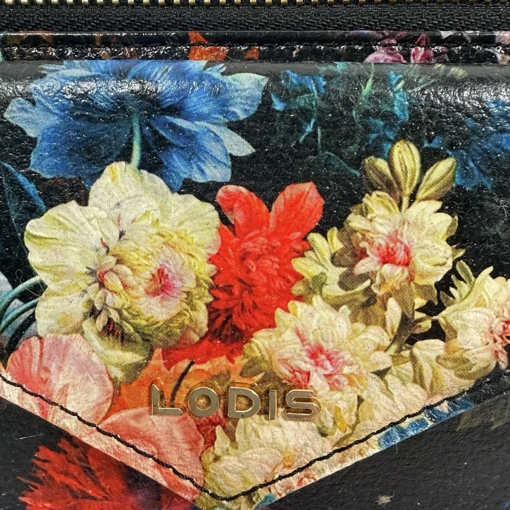 Lodis Italian Leather Wallet Organizer Rosalia Floral Crossbody Purse